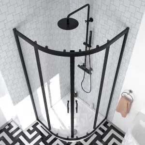 Nes Home Elton Matte Black Quadrant 900mm Shower Enclosure & Left Hand Vanity Combination Unit