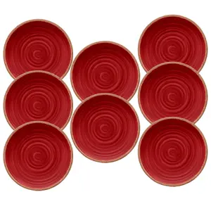 Purely Home Rustic Swirl Red Melamine Dinner Plates - Set of 8