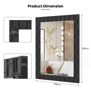 COSTWAY Wooden Framed Wall Mirror Vertical & Horizontal Mounting Rectangular Mirror