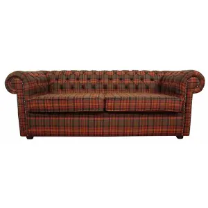 Chesterfield Arnold 3 Seater Sofa Tweed Sandringham Mandarin Check Wool In Classic Style