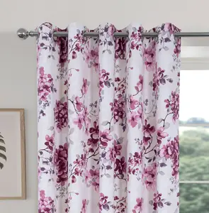 Home Curtains Betty Fully Lined Floral 66w x 90d" (168x229cm) Pink Eyelet Curtains (PAIR)