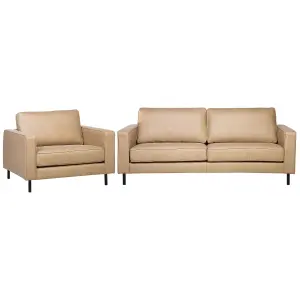 Faux Leather Living Room Set Beige SAVALEN