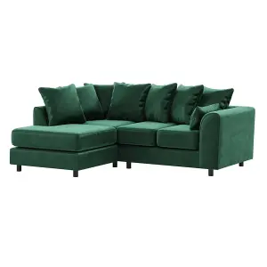 Brooklyn Plush Velvet 3 to 4 Seater L Shaped Corner Sofa Foam Green Left Hand Facing