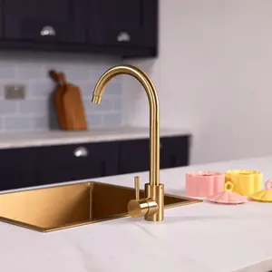 Flode Lillehammer Single Lever Kitchen Sink Mixer Tap with Swivel Spout Brushed Brass Finish