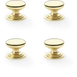 4 PACK - Stepped Round Door Knob Polished Brass 32mm Classic Kitchen Cabinet Pull Handle