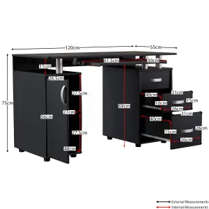 Vida Designs Otley Black 3 Drawer Computer Desk With Shelves and Keyboard Tray