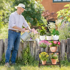 Costway 3-Tier Metal Plant Stand Ladder Shaped Flower Pot Holder w/ Wheels