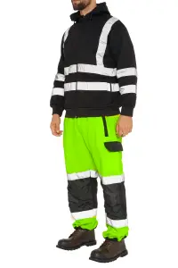 SSS Hi Viz Trouser High Visibility Mens Work Trouser Safety Fleece Worker Pants Reflective Fluorescent Joggers-Green-M