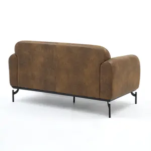 2 Seater Loveseat Small Sofa in Faux Leather Suede Brown Fabric