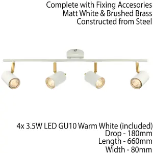 LED Tilting Ceiling Spotlight White & Brass 4 Bulb Kitchen Island Bar Down Light