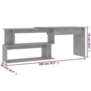 Berkfield Corner Desk Concrete Grey 200x50x76 cm Engineered Wood