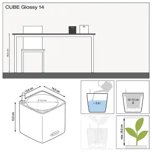 LECHUZA CUBE Glossy 14 Sunny Yellow High-Gloss Table Self-watering Planter with Water Level Indicator H14 L14 W14 cm, 1.4L