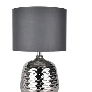 Set Of 2 Chrome Ceramic Dimple Table Lamps With White Shades (Set of 2) Grey