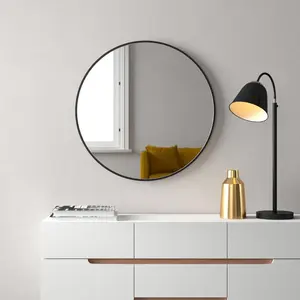 Round Metal Accent Wall Mirror Black / 80cm H x 80cm W