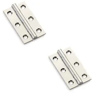 2 PACK - PAIR Solid Brass Cabinet Butt Hinge - 50mm - Polished Nickel Premium Cupboard