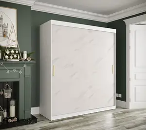 Chic White Geneva T Sliding Door Wardrobe W1800mm H2000mm D620mm - Modern Design, Gold Metal Handles, Extensive Storage