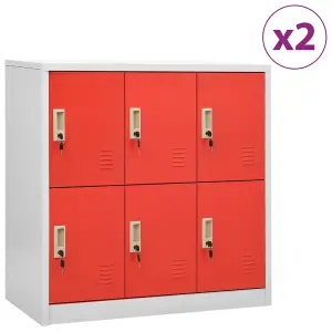 Berkfield Locker Cabinets 2 pcs Light Grey and Red 90x45x92.5 cm Steel