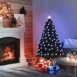 HOMCOM 4ft Prelit Christmas Tree Artificial W/Fibre Optic Decorations LED Light Holiday Home Xmas Decoration-Green | Aosom UK