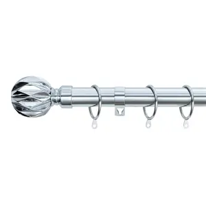 A.Unique Home Geo Ball Metal Extendable Curtain Pole With Rings and Fittings (25/28mm) - Nickel, 70cm - 120cm  Approx