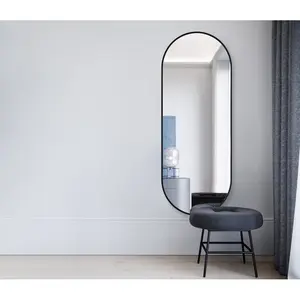 Chaya Metal Flat Wall Mirror Matte Black / 152cm H x 56cm W