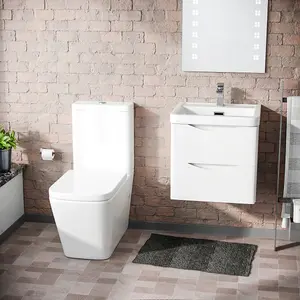 Nes Home Merton 500mm White Wall Hung Vanity Basin Unit & Square Rimless Toilet