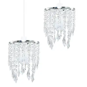 ValueLights Pair Of Chandelier Design Ceiling Pendant Light Shades With Clear Acrylic Jewel Effect Droplets