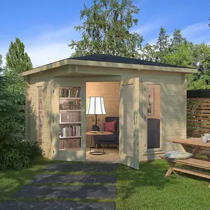 Lasita Eastleigh Corner Log Cabin - 2.8m x 2.8m - Compact Corner Summer House with Column Windows