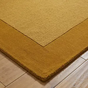 Handmade Luxurious Easy to Clean Modern Wool Bordered Mustard Plain Wool Living Room & Bedroom Rug-160cm X 230cm