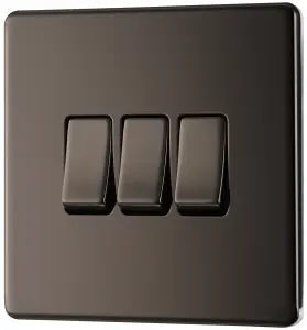 BG FBN43 Nexus Screwless Flat-Plate Triple Light Switch Black Nickel 2 Way 10A