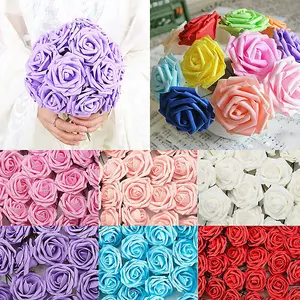 25pcs Artificial Flowers Foam Rose Fake Flower With Stem Wedding Party Bouquet