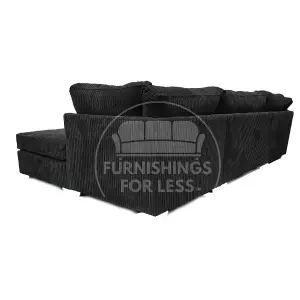 Bishop Black U Shaped Soft Fabric Jumbo Cord Detachable 5 Seater Large Sofa