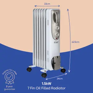 Russell Hobbs Oil Filled Radiator 1500W 7 Fin White RHOFR5001