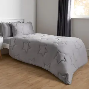 Coverless Duvet 7.5 TOG Pillowcase Quilt Star Bedding Set, Grey - Double