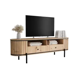 New York 181cm TV Unit in Rustic Oak Artisan - Wide Media Console with Textured Fronts and Metal Details