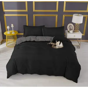 Microfiber Solid Colour Duvet Cover Set with Pillowcases Grey/Black / Double - 2 Standard Pillowcases