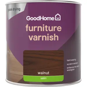 GoodHome Walnut Satin Multi-surface Furniture Wood varnish, 250ml