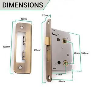 EAI Bathroom Lock 65mm / 44mm Backset ANTIQUE BRASS for Wooden Bathrooms Accepts 5mm Square Spindle CE UKCA & Fire Door App