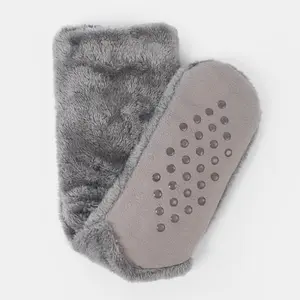 Teddy Fleece Womens Bed Socks Fluffy Pair Sherpa Non Slip Sole, Charcoal