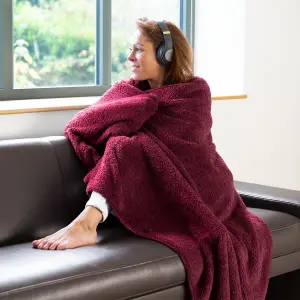 Snug Rug Blanket Luxury Sherpa Fleece Sofa TV Throw Gift Blankets 127x178cm - Plum