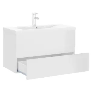 Berkfield Sink Cabinet with Built-in Basin High Gloss White Engineered Wood