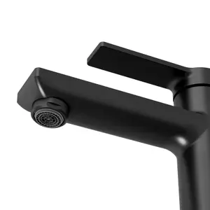 GoodHome Akita Medium Matt Black Round Basin Mixer Tap