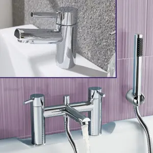 Nes Home Round Deck Mounted Bath Shower Mixer With Handset & Basin Single Lever Mixer Tap