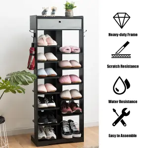 Costway Freestanding Shoe Rack Wooden Storage Shelf with Drawer