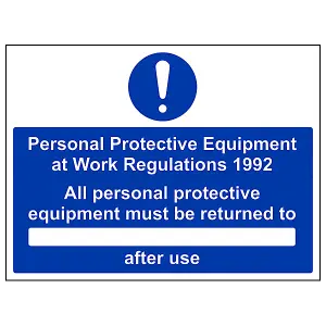 PPE Must Be Returned To After Use Sign - Rigid Plastic - 400x300mm (x3)