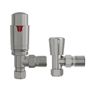 Right Radiators Satin Nickel Angled TRV Thermostatic Radiator valve & lockshield 15mm x 1/2"