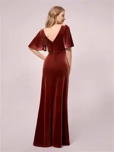 Ever-Pretty Maternity Dress For Women Velvet Elegant Double V Neck Polyester