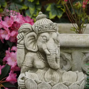 Ganesh Birdfeeder Stone Statue Large Oriental Outdoor Buddha Garden Ornament