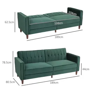 HOMCOM Convertible Sofa Futon Velvet-Touch Tufted Couch Sofa Bed Green