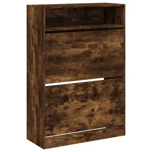 Berkfield Shoe Cabinet with 2 Flip-Drawers Smoked Oak 80x34x116 cm