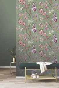 Maya Elegant Floral Sage Wallpaper